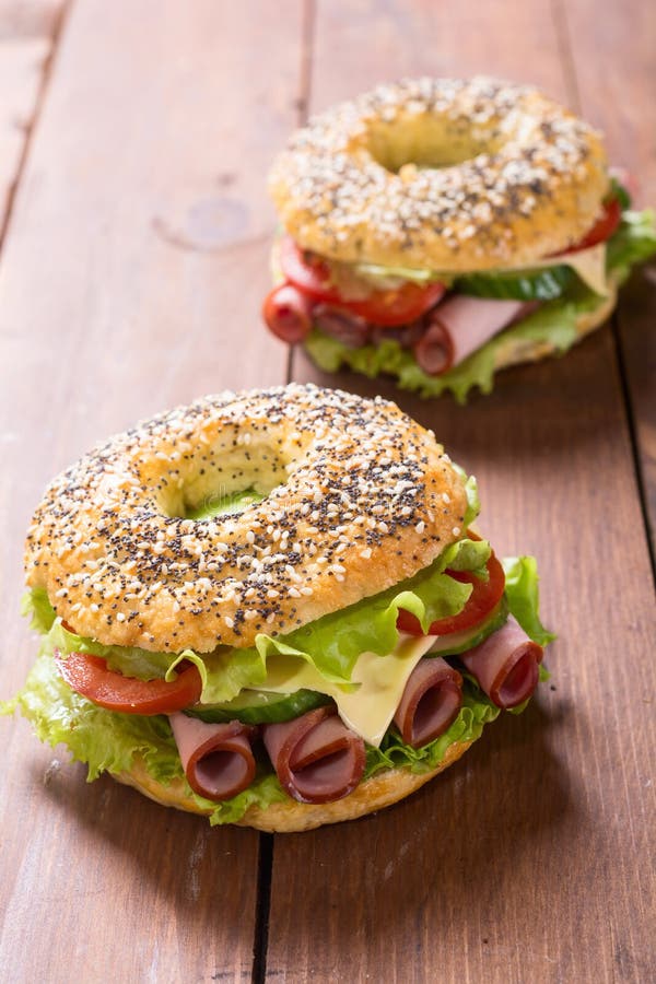 Bagels with ham stock photo. Image of nutritious, meat - 111605884