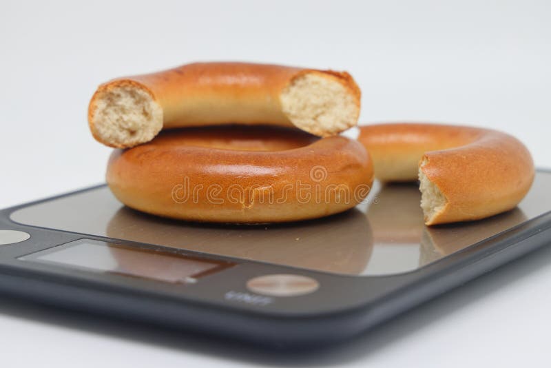 Bagels Sit on an Electronic Kitchen Scale, Placed on the Scales, Proper