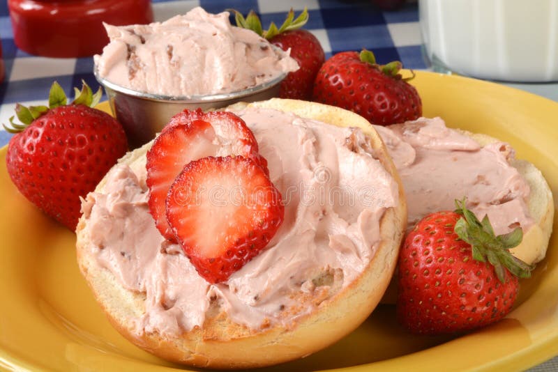 Bagels with strawberry cream cheese