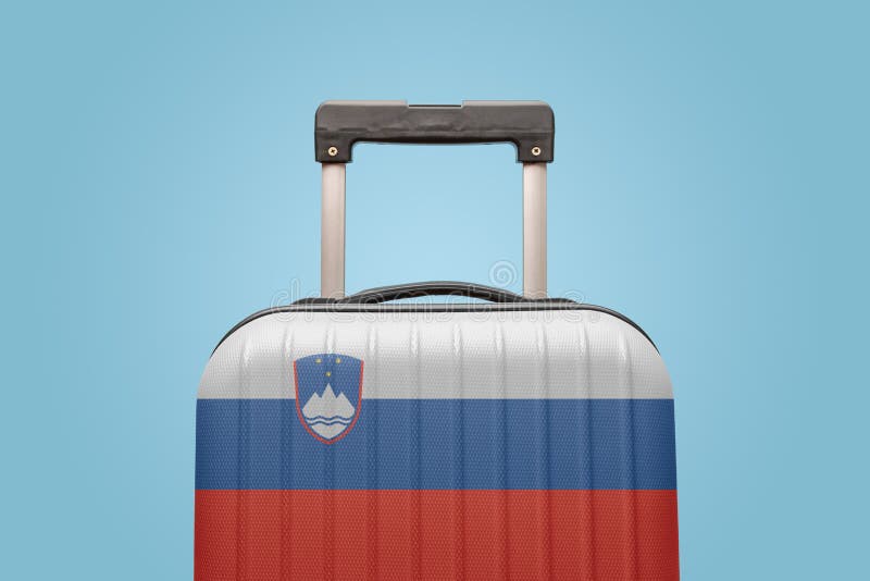 Zavazadla s vlajkou Slovinska tisk cestovního ruchu a dovolené koncept