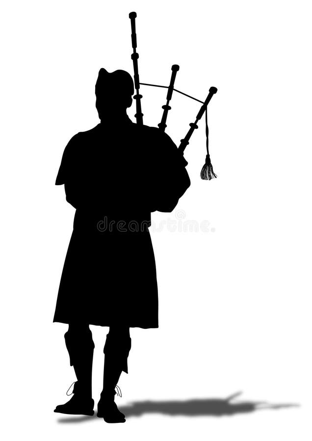 Illustrati silhouette di una persona che suona la cornamusa.