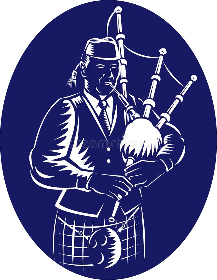 Bagpipe scozzese dell'altopiano del suonatore di cornamusa grande illustrazione vettoriale Bagpipe scozzese dell'altopiano del suonatore di cornamusa grande illustrazione vettoriale