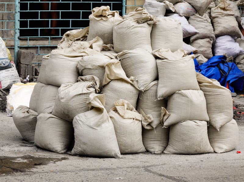 Bags of cement stock photo. Image of path, view, buildings 72893472