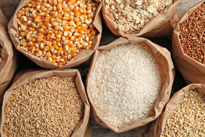 Bags of Different Cereal Grains Stock Photo Image of object, oats