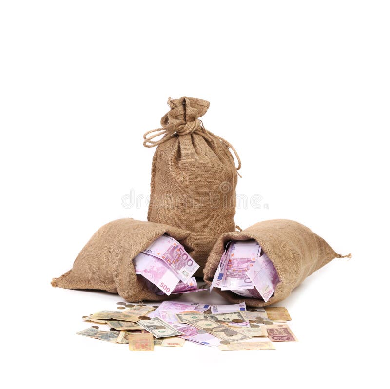 Euro coins in money bags stock image. Image of concepts 16831771