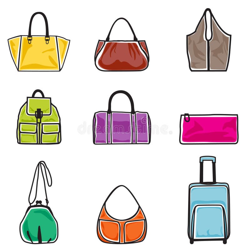 Three Fashionable Set.Colored Handbag and High Heel Shoes Stock Vector