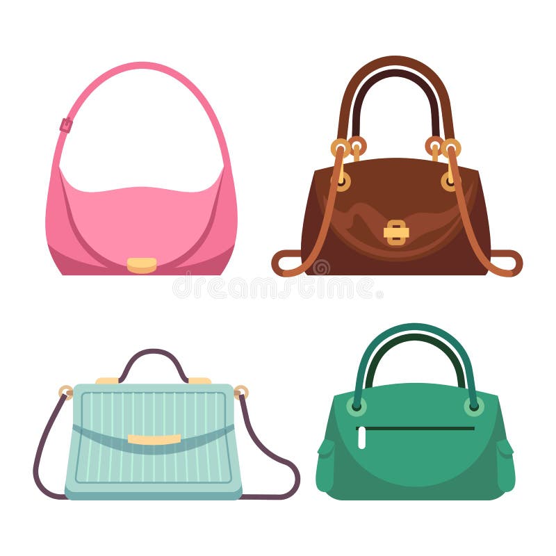 Bags ladies. Women handbags fashion accessories collection. Summer colorful green, pink and brown leather trendy glamour