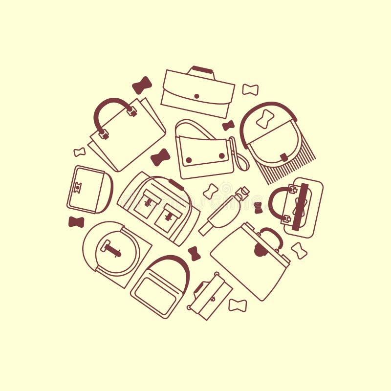 Bags and purses line icons round banner vector design vector illustration Bags and purses line icons round banner vector design vector illustration