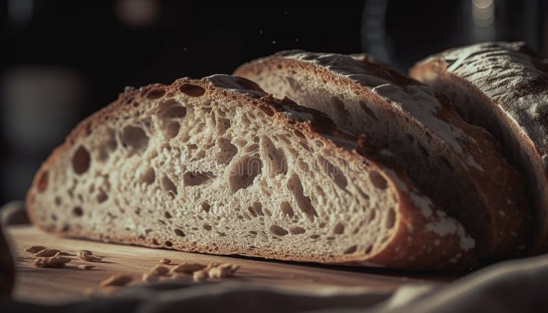 Baguette di frumento integrale appena cotto una gioia di gourmet generata da ai illustrazione di stock
