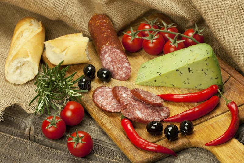 Baguette with Salami and Fresh Cheese Stock Image Image of food