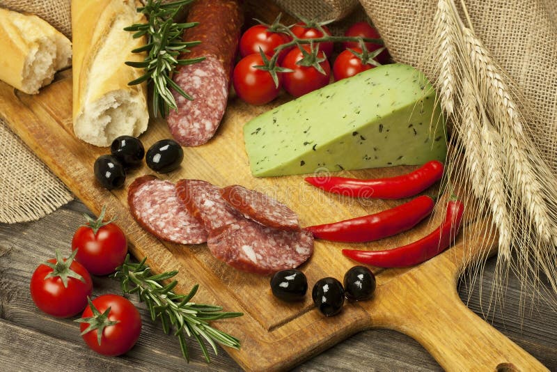 Baguette with Salami and Fresh Cheese Stock Photo Image of gourmet