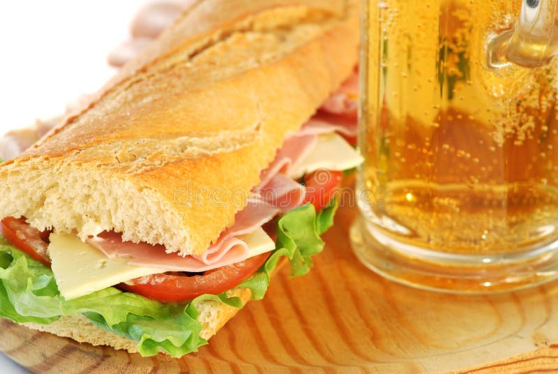 Baguette Sandwich Closeup With Beer Royalty Free Stock Photography ...