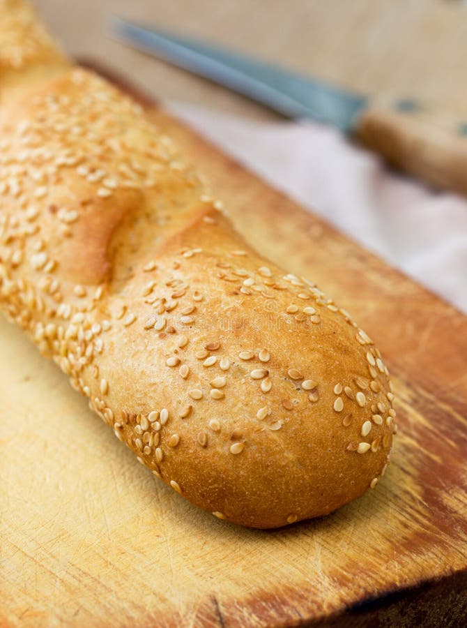 Baguette with sesame seeds stock image. Image of long - 33552741