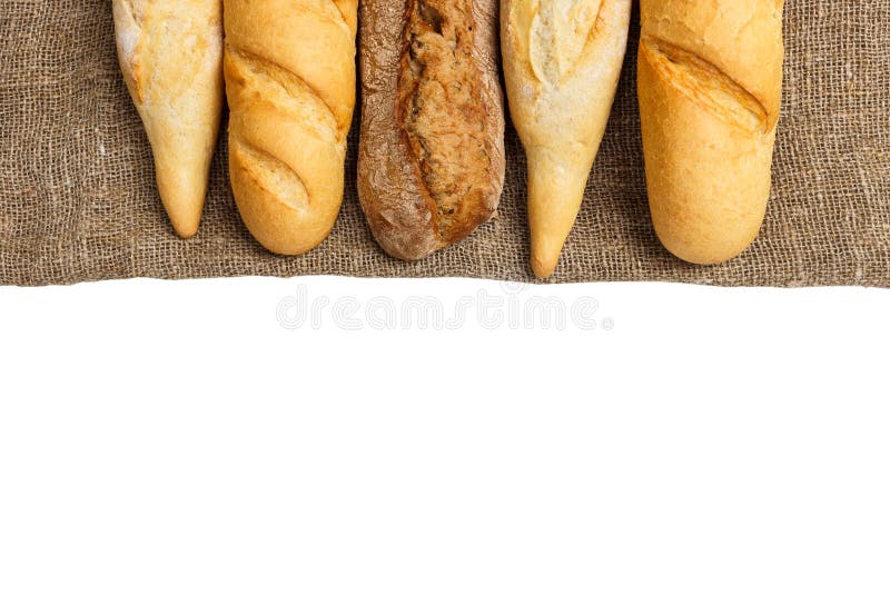 Baguette of Whole Wheat Bread on a White Background Stock Photo Image