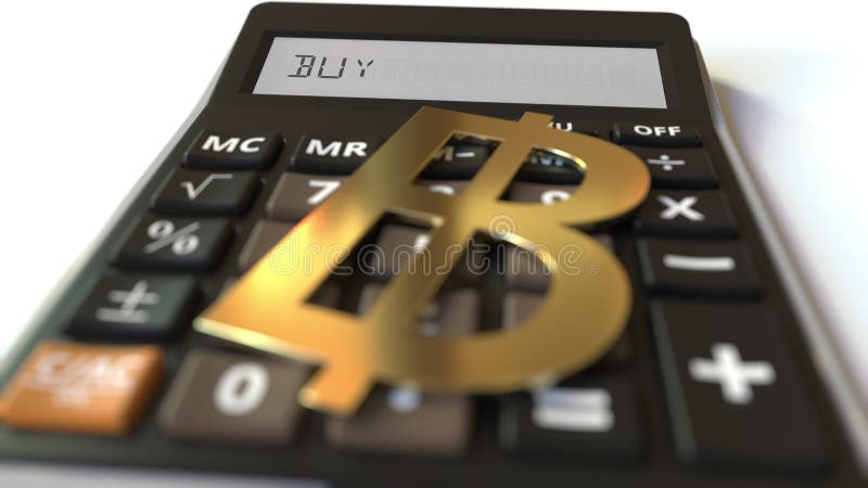 Baht currency symbol on the keys and BUY text on calculator display. Conceptual 3d rendering vector illustration