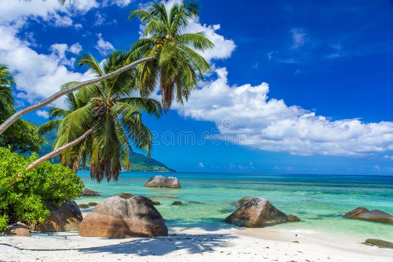 Baie Beau Vallon - paradise beach on island Mahe - beautiful coast of Seychelles