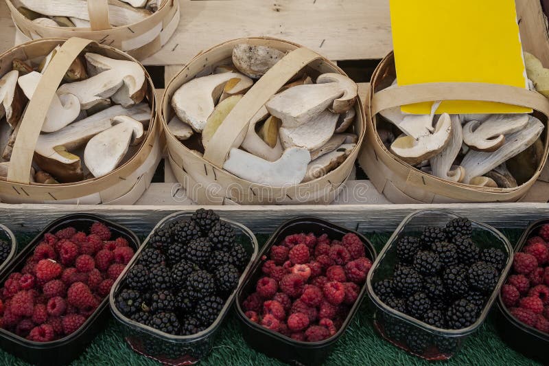 Black and white berries sold on a market. Black and white berries sold on a market