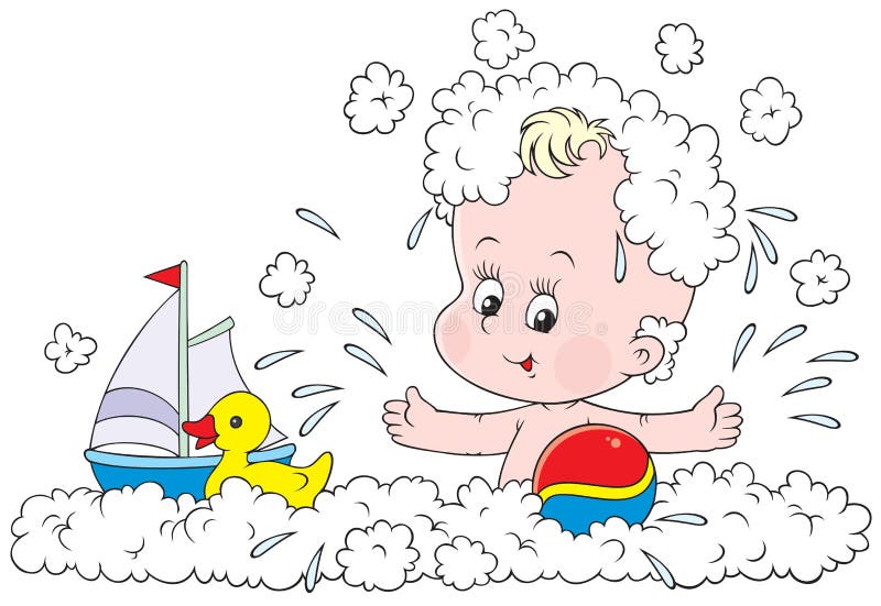 Vector clip-art of a smiling child heaving a bath with toys. Vector clip-art of a smiling child heaving a bath with toys