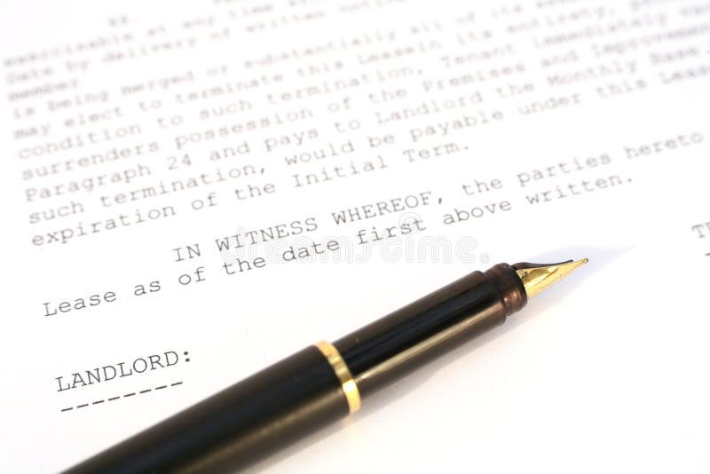 A US property lease document with a gold-nibbed pen. A US property lease document with a gold-nibbed pen