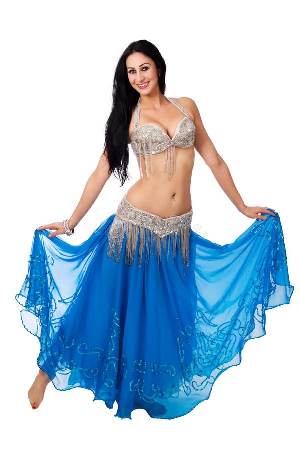 Bailarina De La Danza Del Vientre Wearing Un Traje Azul Imagen de archivo Imagen de azul, morena:
