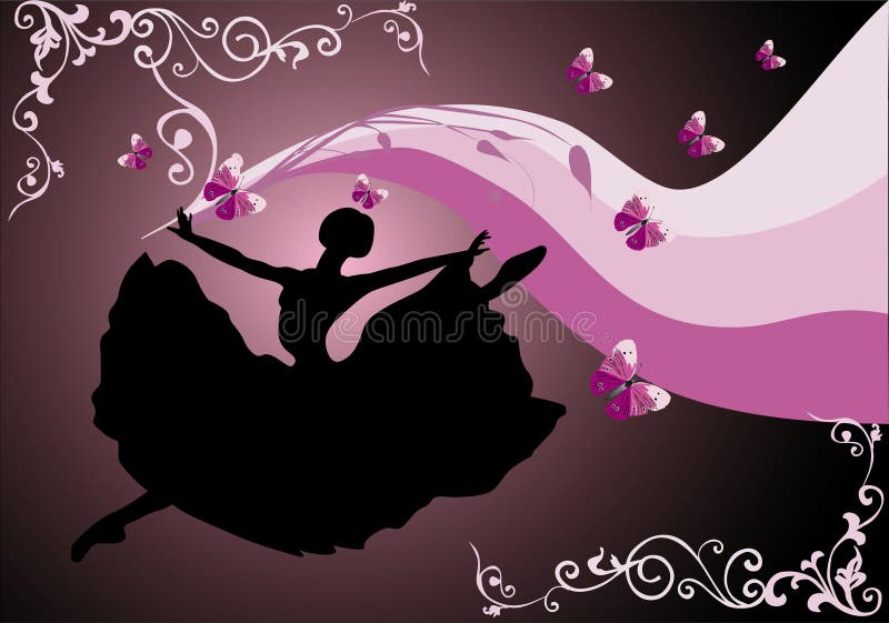 Bailarina a saltar sobre fundo decorado ilustração royalty free