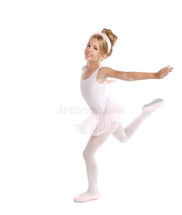 Bailarina poucas crianças do bailado que dançam no branco fotografia de stock Bailarina poucas crianças do bailado que dançam no branco fotografia de stock