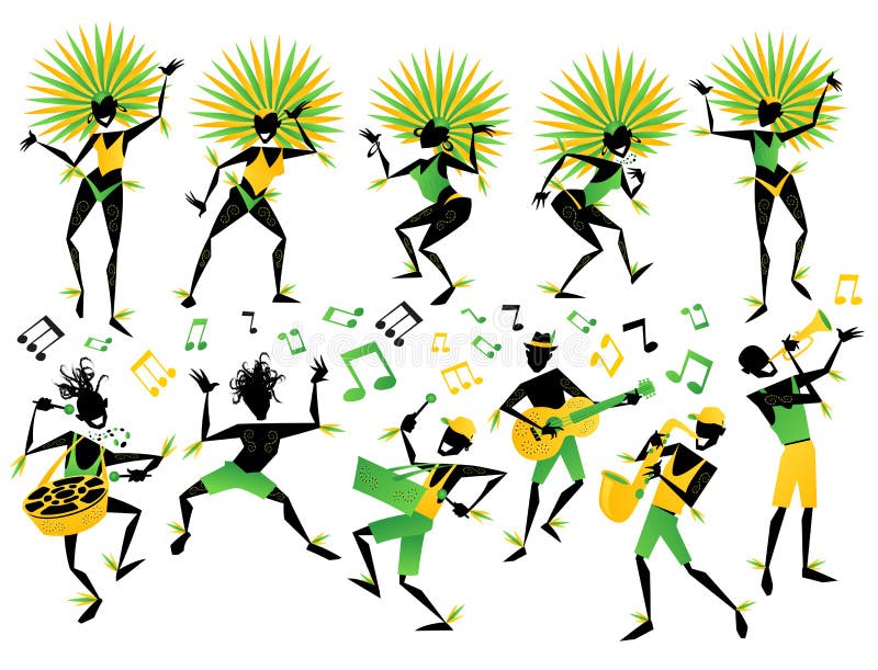 Bailarines y músicos brasileños del carnaval stock de ilustración Bailarines y músicos brasileños del carnaval stock de ilustración