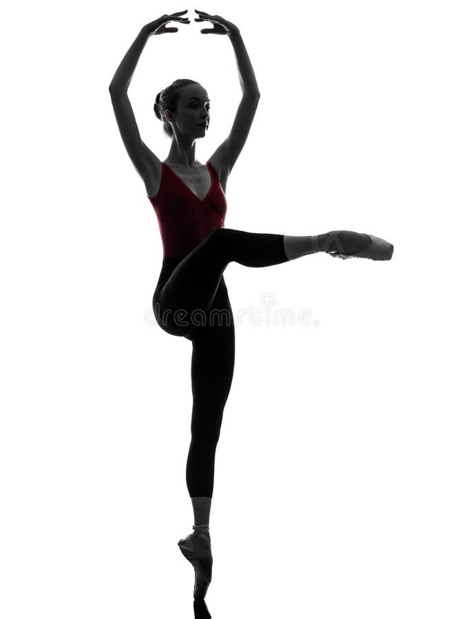 Bailarín de ballet de la bailarina de la mujer joven que estira calentando silho foto de archivo libre de regalías Bailarín de ballet de la bailarina de la mujer joven que estira calentando silho foto de archivo libre de regalías