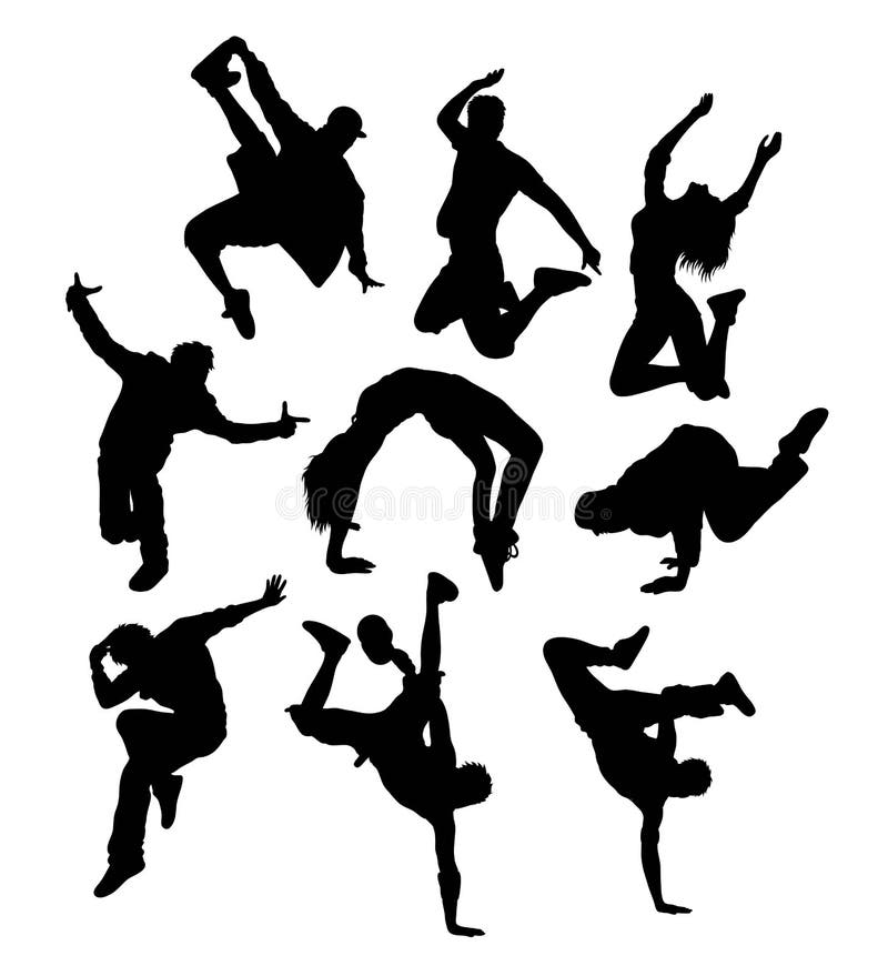 Bailarín feliz Break Dance Silhouettes ilustración del vector Bailarín feliz Break Dance Silhouettes ilustración del vector
