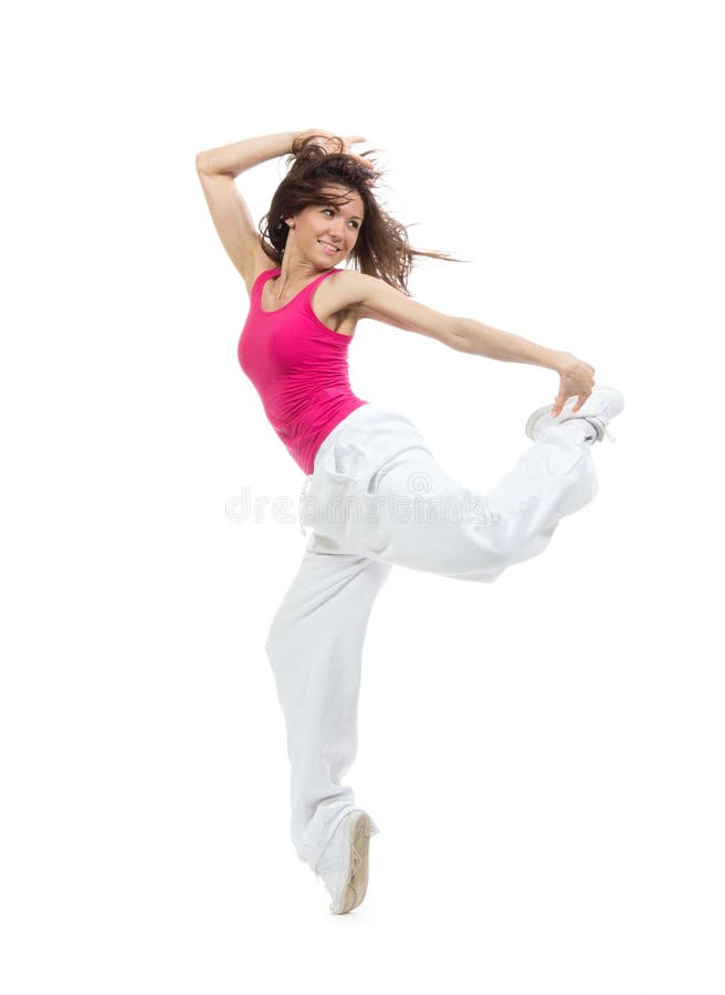 Baile de salto de la muchacha bastante moderna del bailarín imagen de archivo Baile de salto de la muchacha bastante moderna del bailarín imagen de archivo