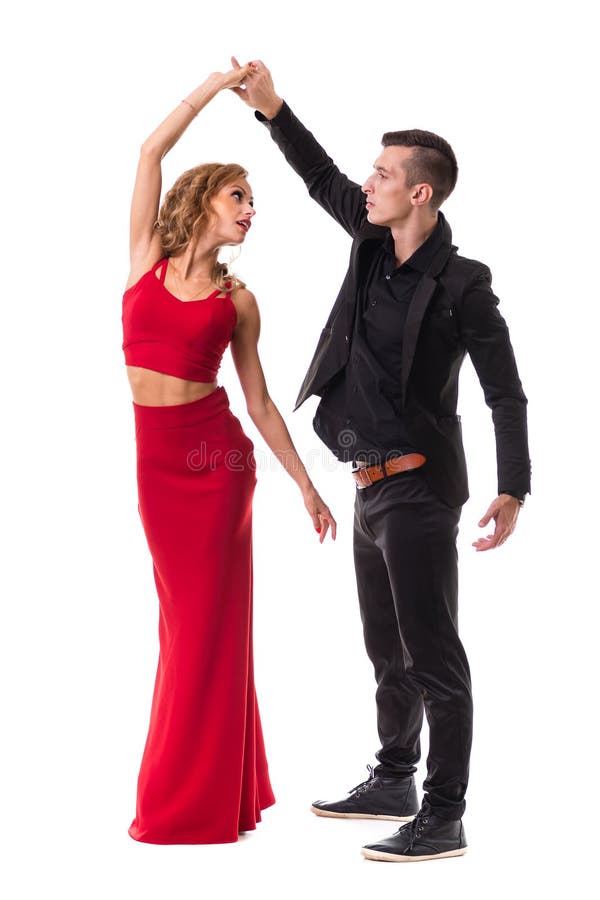 Baile Elegante Joven De Los Pares Aislado En Blanco Foto de archivo