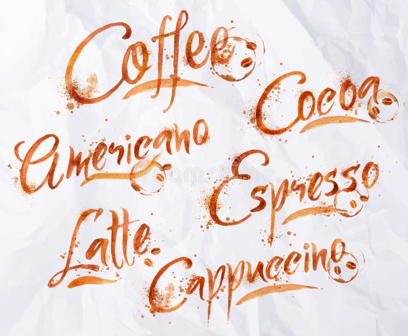 Baisses de café de lettrage illustration stock Baisses de café de lettrage illustration stock