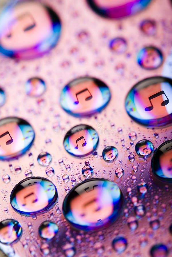 Music, water drops and reflections of notes on disc. Music, water drops and reflections of notes on disc.