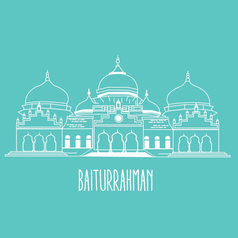 Baiturrahman mosque Islam historic building in Aceh Indonesia vector illustration