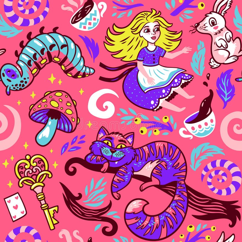 Bajki tło z ślicznymi postać z kreskówki od Alice w krainie cudów ilustracja wektor