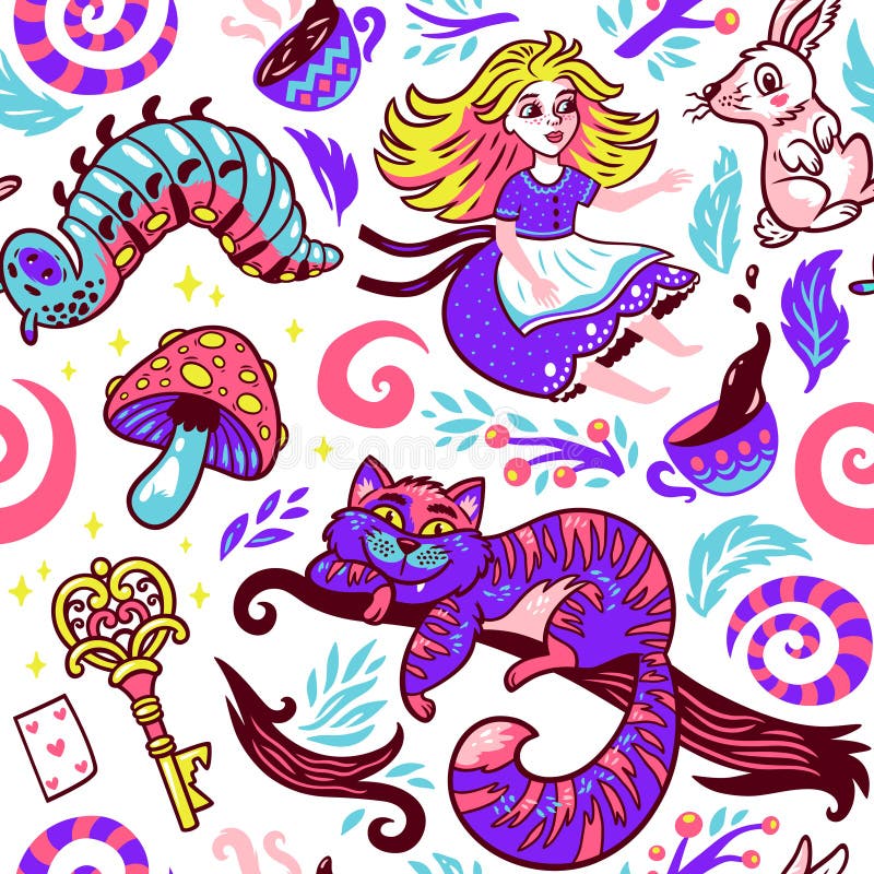 Bajki tło z ślicznymi postać z kreskówki od Alice w krainie cudów royalty ilustracja