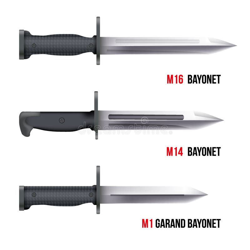 Bayonet Knives for different american rifles. Military Vector Illustration on white background. Bayonet Knives for different american rifles. Military Vector Illustration on white background.