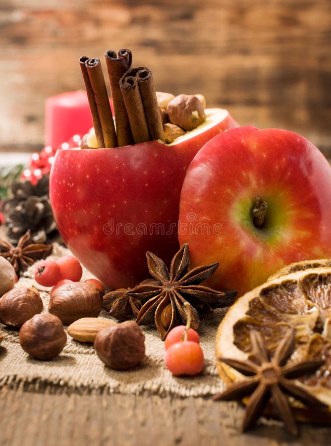 Baked apple with Christmas spices and nuts