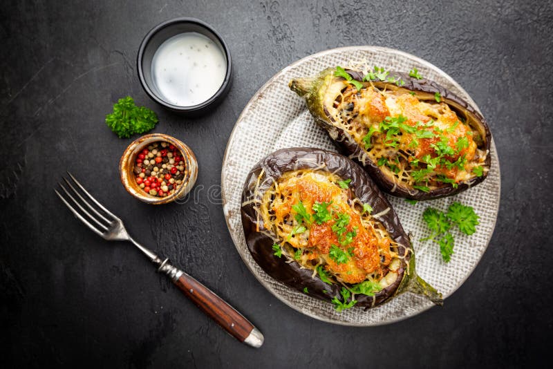 Baked Aubergine or Eggplant Stock Photo - Image of green, eggplant ...