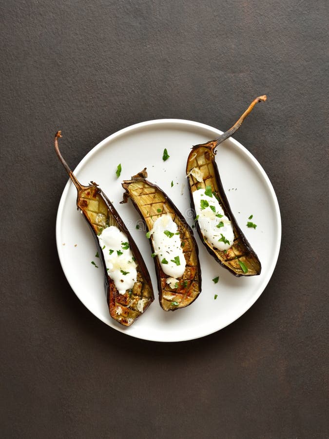 Baked Aubergine with Garlic Yogurt Dressing Stock Photo Image of food, cuisine 302530438