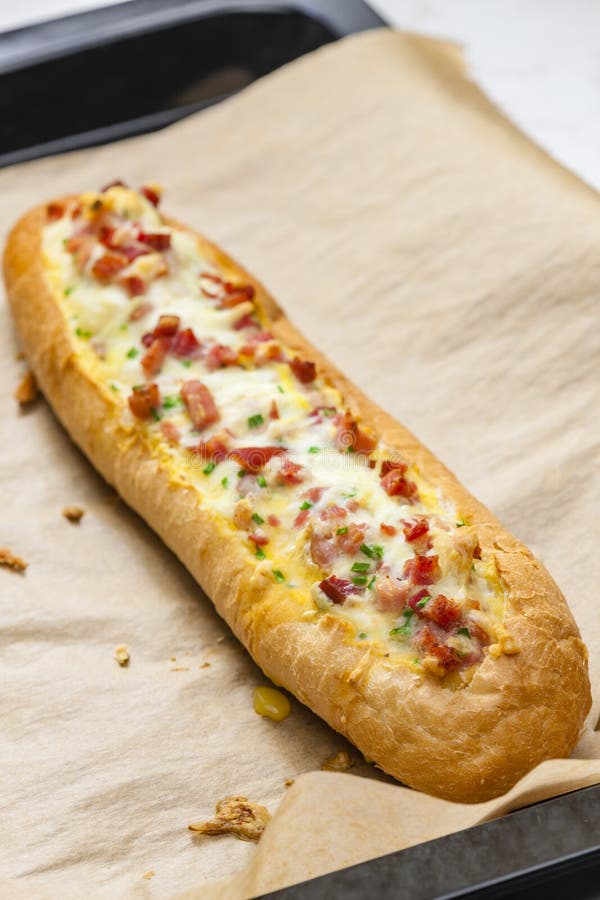 Baked Baguette Filled with Cheese and Ham Stock Image Image of