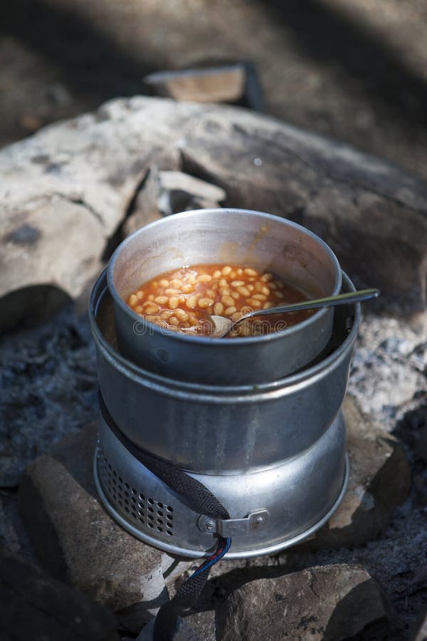 Baked Beans and Sausages on Camping Kitchen. Stock Photo Image of kitchen, baked 110671840