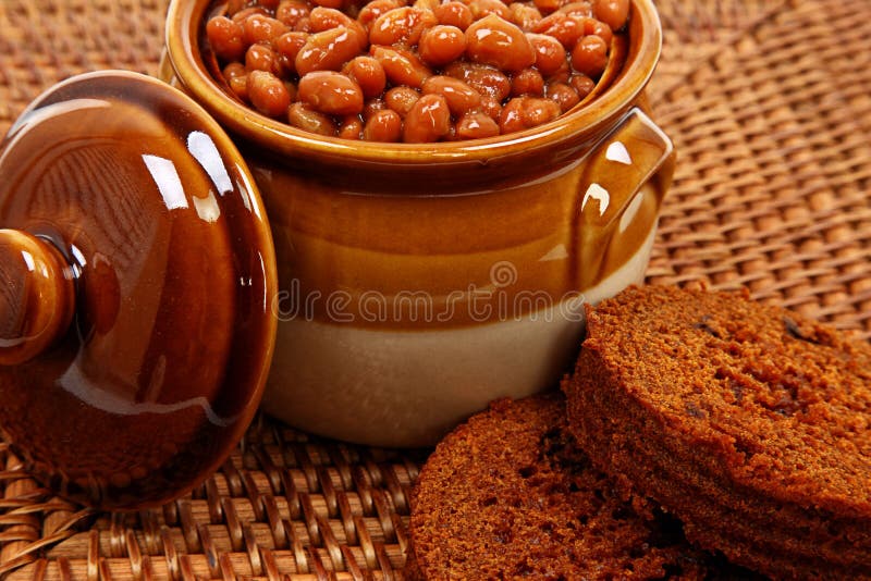 Baked Beans in Pot with Brown Bread Stock Image Image of cooked