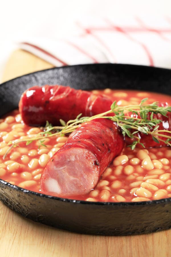 Baked beans and sausages stock photo. Image of smoked 24505188