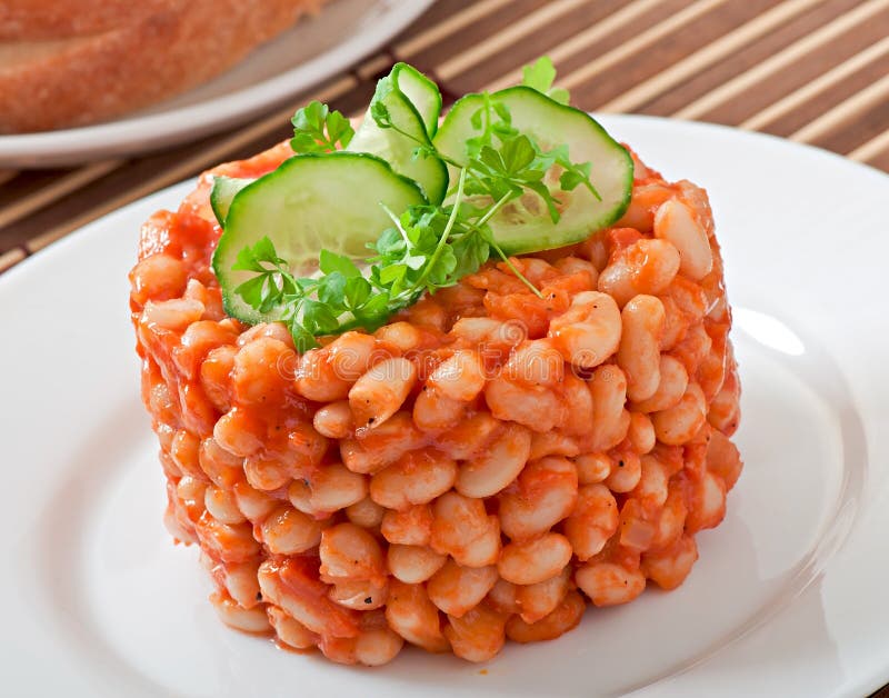 Baked Beans with Tomato Sauce Stock Photo Image of closeup, cooked