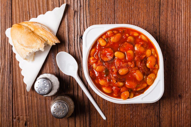 Baked Beans in Tomato Sauce Served in Plastic Cups Stock Image Image