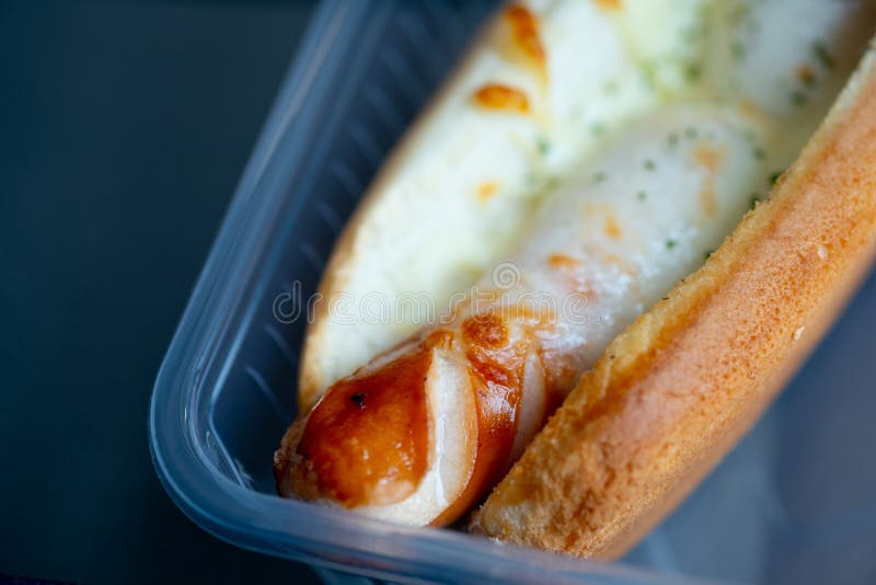 Baked Bread Delicious Hot Dogs with Cheese Stock Photo Image of board