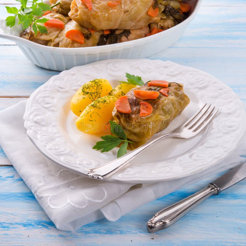 Baked cabbage rolls stock images