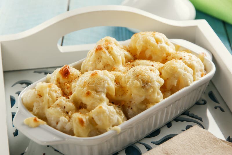 Baked Cauliflower with Cheese and Breadcrumbs Stock Image Image of