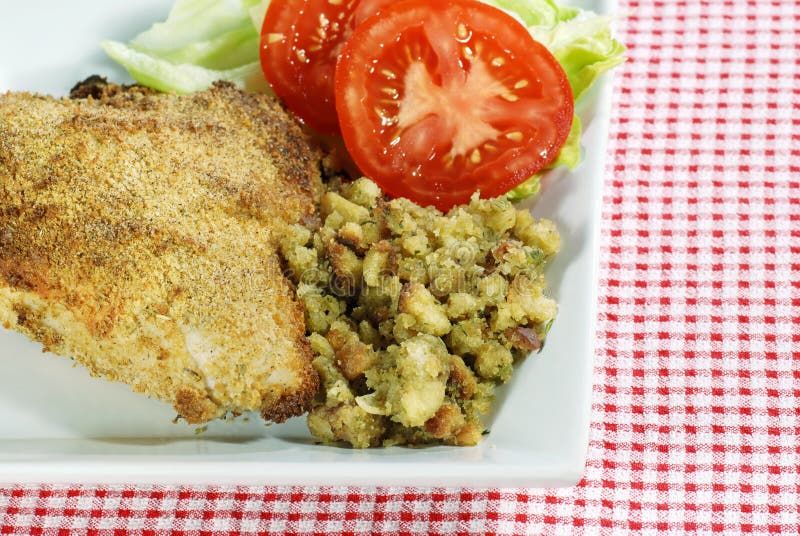 Baked Chicken Breast Dinner Stock Image - Image of seasoned, bread: 5179343